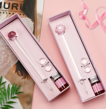 Crystal Glass Dip Pen Set – Pig-Shaped Design with Ink, Stand, and Gift Box; Ideal for Students and Creative Gifts