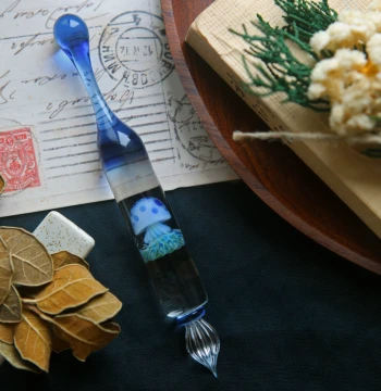 [No. 72 Pen Studio] Color Test Dip Pen - Blue Semi-Transparent Glass Jellyfish Glass Pen