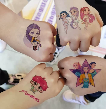 Witch Girls K-Pop Glitter Tattoo Stickers, Cartoon Rumi Tiger Design, Cross-Border Kids' Holiday Gift, Face Decoration