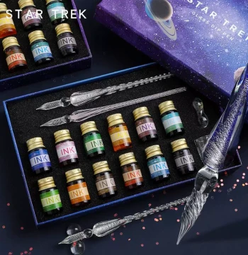 Crystal Glass Dip Pen with Ink, High-Value Vintage Style Collection, Colorful Galaxy Design for Students, Signatures, and Gifts