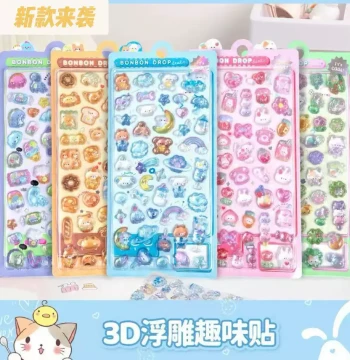 New Cute Japanese Style Cartoon 3D Embossed Acrylic Diamond Gem Stickers for Kids and Girls Decoration