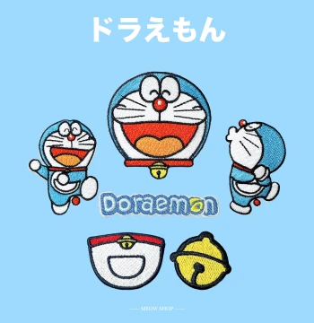 Free Shipping Iron-On Self-Adhesive Doraemon Cartoon Patches - Embroidered Fabric Appliques for Boys and Girls Clothing