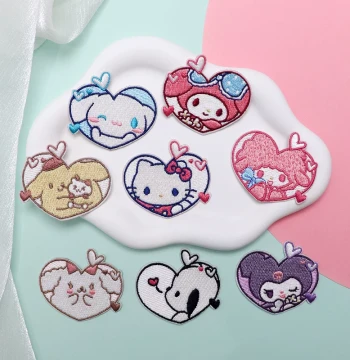 Cute Cartoon Heart Embroidered Fabric Patches for Down Jacket Hole Repair, Clothing Patch Decor, DIY Self-Adhesive Stickers