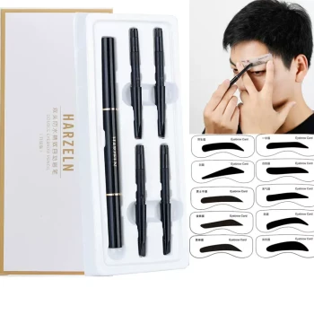 Men's Eyebrow Grooming Kit - Natural Black Pencil, Razor, Stencils, and Tools for Beginners