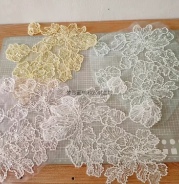 Pair of Beaded Sequin Lace Appliqués – Classic Bridal Wedding Dress Embroidery, New Arrival