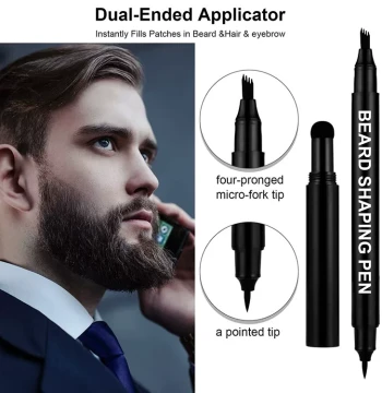 Men's Beard Styling Pen, Goatee Shaping Pencil, Sideburn Thickening Comb and Brush for Fuller Look, Sweat and Water Resistant