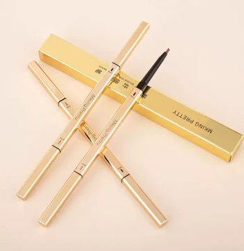 Little Gold Chopstick Eyebrow Pencil, Ultra-Fine Dual-Head Triangle Brow Tool, Waterproof, Sweatproof, Long-Lasting, Smudge-Proof for Beginners and Women, Natural Look