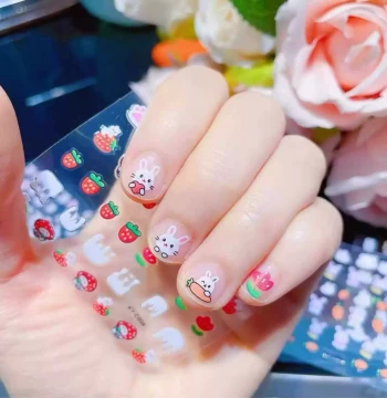 Kids' Cartoon Bunny Nail Stickers, Princess Baby Waterproof Nail Art Decals, Children's Toy Flower Nail Stickers