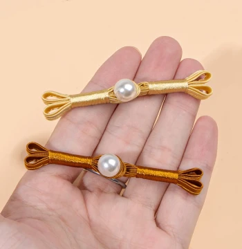 New Chinese Style Qipao Frog Buttons, Pearl Swallow-Tail Straight Buttons, Tang Suit National Style Decorative Buttons for Hanfu Jackets
