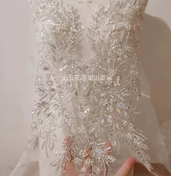 Multi-Color Silver Bead and Sequin Embroidered Flower Patches – DIY Beads, Sequins, and Pearl Embellishments for Bridal Wedding Dresses