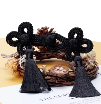 Qipao Frog Buttons, Chinese Style Large Three-Leaf Tassel Knots, Vintage Handmade Buttons for Coats and Traditional Clothing