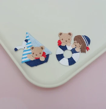 BF02 Iron-On Embroidered Patch: Cute Cartoon Navy Bear Girl Style, Compatible with Japanese familiar Brand Bags