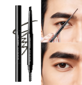 Men's Eyebrow Pencil - Smudge-Proof, Natural Black, 3D Effect, Sweat & Water Resistant with Beginner Trimmer Blade