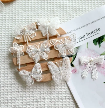 Sequin Pearl Embroidered Butterfly Patch with Bow for Wedding Dresses, Children's Clothing, Bags, Shoes, Hats, Curtains, and Tassels