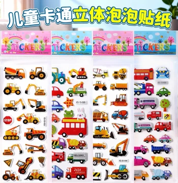 3D Bubble Stickers for Boys: Vehicle and Car Themed Cartoon Early Education Stickers for Kindergarten and Babies