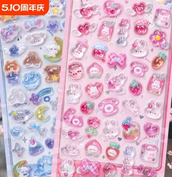 3D Embossed Stickers for Kids, Cute Guka Decorative Decals for Phones, Gem and Crystal Pattern Stickers for Girls