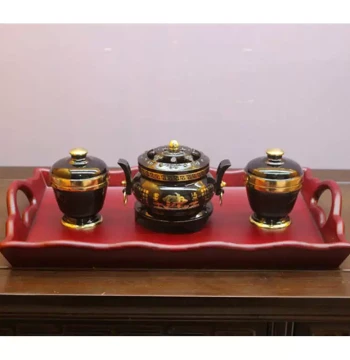 Ornate Incense Tray - Carved Solid Wood Imitation Rosewood for Temple Use, True Agarwood Holder