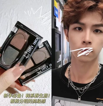 Men's Eyebrow Pencil - Natural Waterproof Dual-Color Powder, Sweat-Proof & Long-Lasting in Black, Gray, Brown