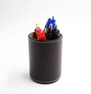 Round Leather Pen Holder for Desk Organization