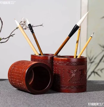 Bamboo Brush Holder Carved Design Large Capacity Retro Chinese Style