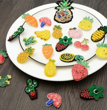 Handmade Beaded Patches - Cute Small French 3D Beads, Summer Fruit Pineapple, Banana, Cherry Fabric Patches for Garment Accessories