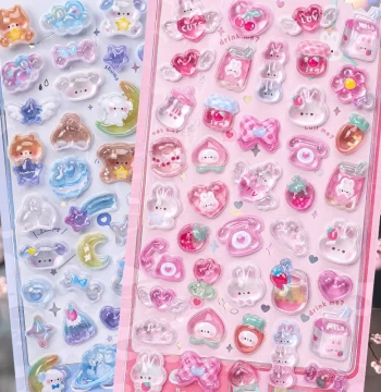Kids' 3D Embossed Stickers - Cute Girl Designs with Gem/Crystal Effects for Phone Decoration