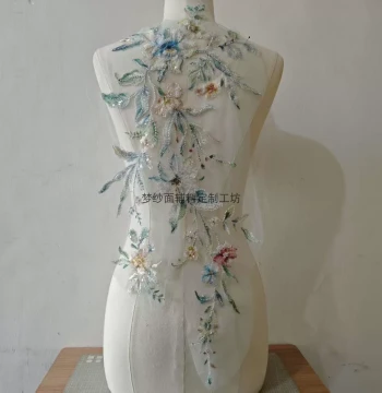 Tie-Dye Embroidered Flower Patches with Beads and Sequins - DIY Bridal Gown Embellishments (New Arrival)