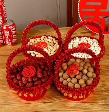 Handwoven 'Early Birth of a Noble Son' Handheld Flower Basket for Wedding Room Decoration and Bed Pressing