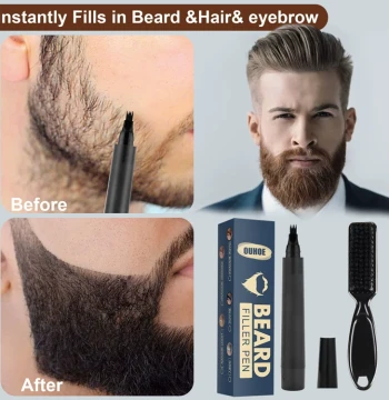 Multi-Function Four-Prong Waterproof Beard Shaping Filler Pen, Beard Filler Pen, Eyebrow Pencil, Hair Dye Brush