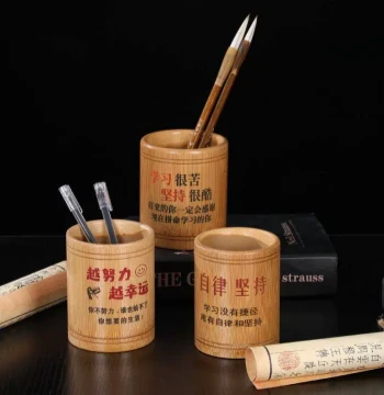 Bamboo Pen Holder with Inspirational Quote