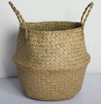 Nordic Seagrass Woven Flower Basket Planter for Bird of Paradise, Fiddle Leaf Fig, and Monstera - Large Foldable Storage Basket for Living Room