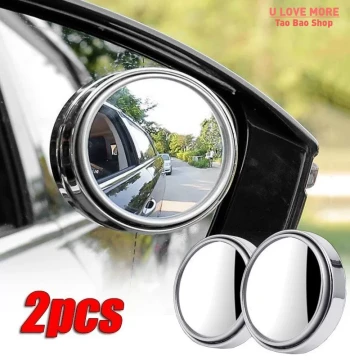 2 Pcs Car Round Frame Convex Blind Spot Mirror Wide-angle 36