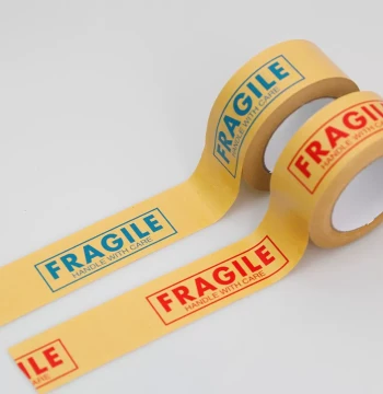 FRAGILE Warning Water-Activated Kraft Paper Packing Tape - Silent Sealing Strip for Express Delivery & Decoration