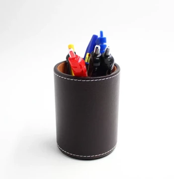 Round Leather Pen Holder Minimalist Desktop Organizer