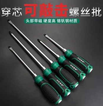 Through-Shank Screwdriver - Hammerable Large Flat/Phillips Head with Strong Magnet, Hardened Long Flat Tip, Extra-Thick Driver Bit