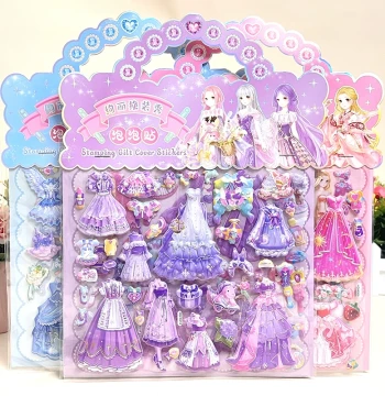 Princess Dress-Up Stickers for Girls, Clothing and Makeup Sticker Art, 3D Reusable Self-Adhesive Toy for Children Aged 3-6