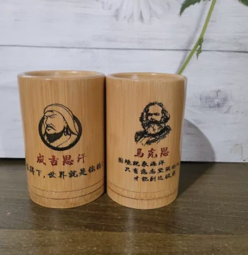 Bamboo Wood Pen Holder Retro Round Chinese Style Desk Organizer