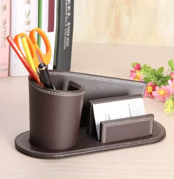 Pen Holder and Business Card Stand, Premium Leather, Minimalist Desk Organizer