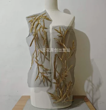 Beaded Embroidered Gold Bamboo Leaf Applique - Wedding Dress, Men's Xiuhe Suit, DIY New Arrival