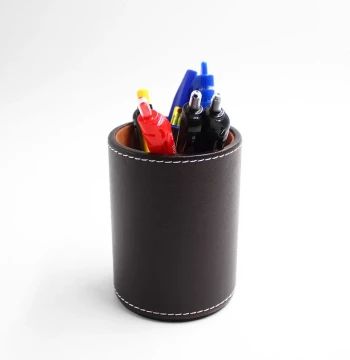 Leather Round Pen Holder Desktop Organizer Minimalist Design