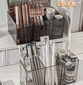 Acrylic Pen Holder with Compartments for Desk Organization