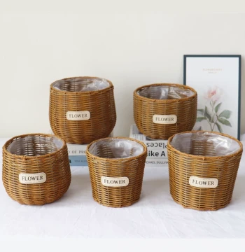 Rattan-Woven Flower Pot and Grass Basket for Rural Style Handmade Floral Arrangements (Pothos, Succulents, Phalaenopsis)