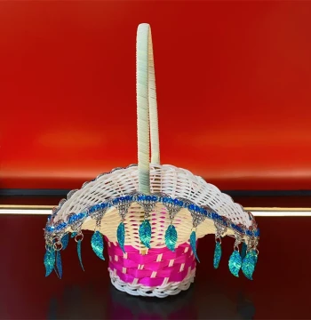 Lu Fu Xing Flower Basket, Handmade Rattan Dance Prop Basket for Peach and Plum Cup Competitions and Performances
