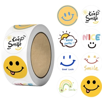 Cute Cartoon Smile Face Stickers for Gift Box Decoration, Baking Packaging, and Takeout Sealing Labels