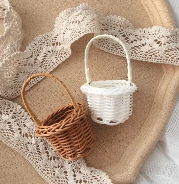 Mini Woven Succulent Plant Basket - Desktop Decor, Car Vent Ornament, and Preserved Flower Arrangement Accessory