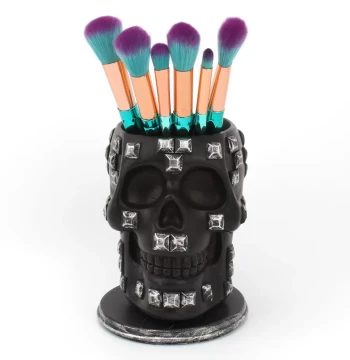 Sequin Skull Rotating Pen Holder and Makeup Organizer