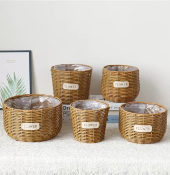 Artificial Rattan Flower Pot, Woven Basket, Handmade Pastoral Style Planter for Pothos, Succulents, Orchids, Home Decor