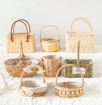 Handwoven Bamboo Flower Basket with Fresh Flowers, Small Rattan Basket for Kids, Postpartum Egg Gift Basket, Grand Opening Flower Arrangement