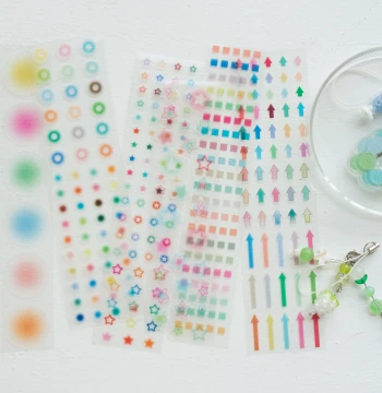 (In Stock) LILISI Transparent Sticker Roll - PVC Tape with Soft-Gloss Circles, Mini Stars, Arrows, and Small Squares