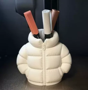 Pen Holder 3D Printed Down Jacket Design Abstract Desktop Organizer